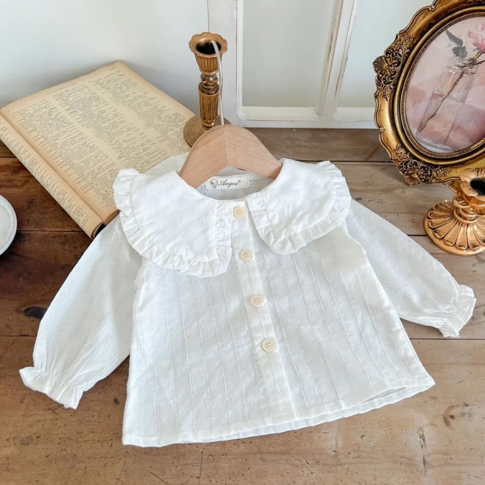 Elegant White Kids Shirt with Ruffled Collar